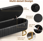 Storage Ottoman Bench, 63" Faux Leather End of Bed Bench Bedroom Bench King Size with Golden Metal Legs, Upholstered Storage Bench for Bedroom Living Room Entryway and Window, Black