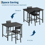 GarveeHome Dining Table Set for 2 with Corner Protector, Kitchen Table Set w/Footrest & Backrest, Counter Height Table with 2 Upholstered Bar Chairs, for Small Space, Retro Black