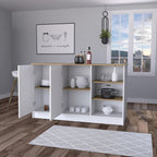Melamine Kitchen Island with Two Doors and Three Open Shelves | two doors with internal shelves and three open storage shelves