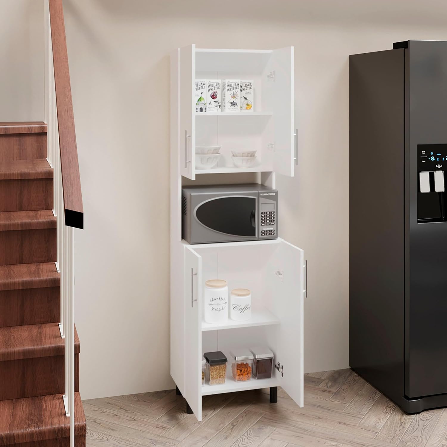 DEPOT E-SHOP 22" Olivet Kitchen Pantry, 4 Doors, 4Shelves, White - Kitchen – Tall Kitchen Storage & Pantry Organization for Kitchen, Dining Room & Utility Room Organization