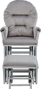 Glider and Ottoman Gray Wood and Light Gray Fabric