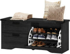 FATORRI Entryway Bench with Storage, 41 Inch Shoe Storage Bench, Industrial Wood Shoe Bench for Entry Way, Living Room, Bedroom and Mudroom (Black)