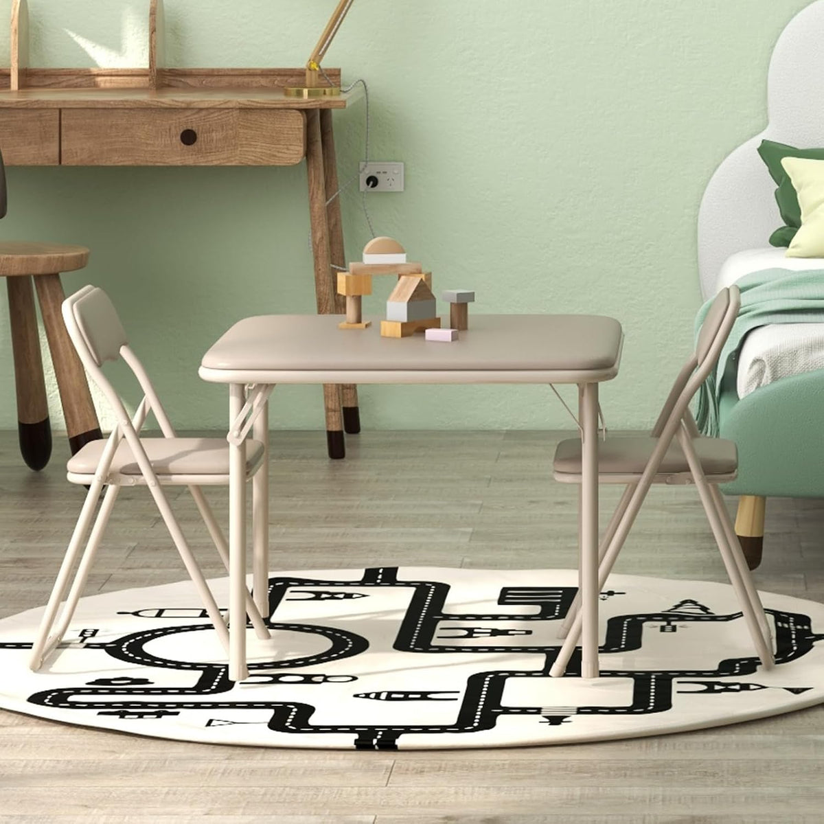 IDEALHOUSE Kids Folding Table and Chair Set | Foldable Table Set, Sturdy Steel Frame for Drawing, Crafts, Snacks and Homework