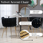Modern Gold Glass Dining Table Set for 4, 51'' Clear Glass Top Rectangular Dinner Room Table Set, 5 PCS Luxury Kitchen Table Set, Black Woven Chair for Kitchen Apartment Living Room