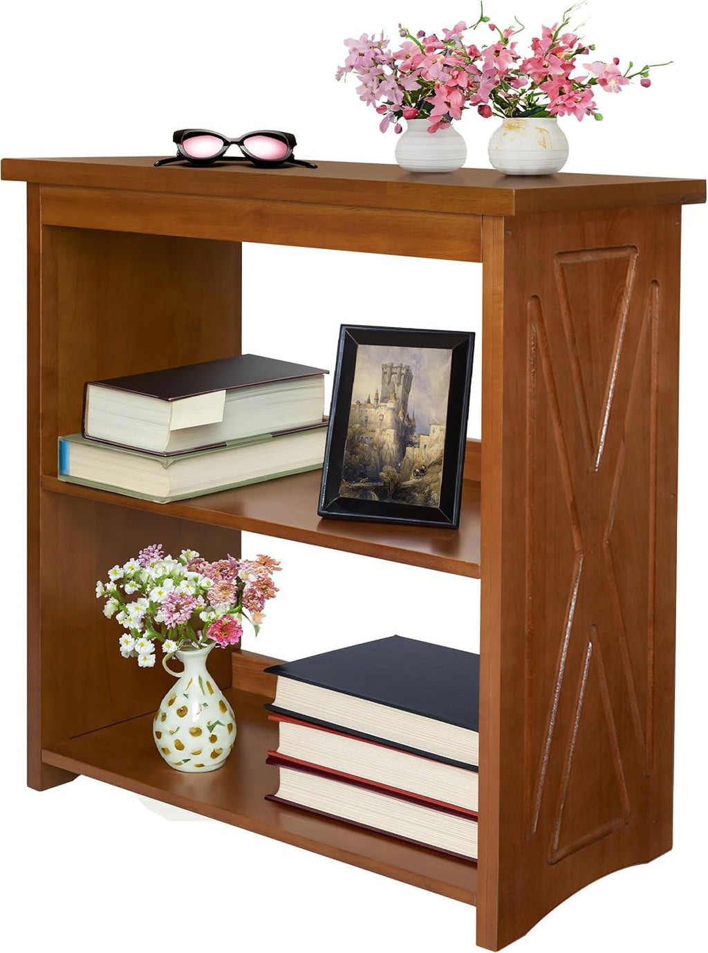 Rustic Bedside Table with Storage Shelf, Wood End Table for Bedroom & Living Room, Narrow Farmhouse Side Table, Modern Nightstand for Bedroom, Living Room and Office (Brown)