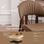 PU Leather Dining Chairs Set of 4, Mid Century Modern Dining Chairs with Stitching, Upholstered Kitchen & Dining Room Chairs with Curved Back and Black Metal Legs (Brown)