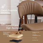 PU Leather Dining Chairs Set of 6, Mid Century Modern Dining Chairs with Stitching, Upholstered Kitchen & Dining Room Chairs with Curved Back and Black Metal Legs (Brown)
