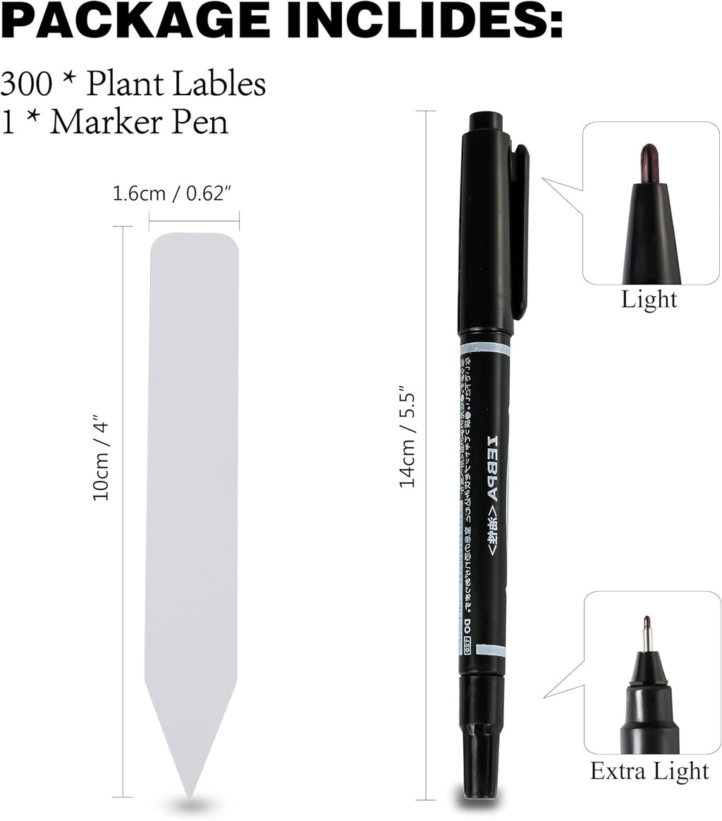 Plant Labels 4 Inch 300Pcs Plastic Plant Name Tags for Seedlings Garden Labels Markers Nursery Plant Tags Seed Labels Plant Label Stakes with Permanet Marking Pen Plant Markers for Outdoor Garden