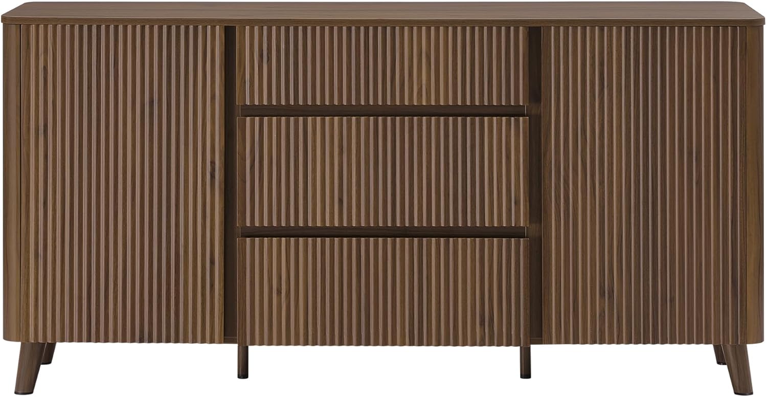 CHITA 62" Sideboard Buffet Cabinet with Storage, Living Room Accent Cabinet with Drawers, Doors and Adjustable Shelves, for Bar, Kitchen, Walnut