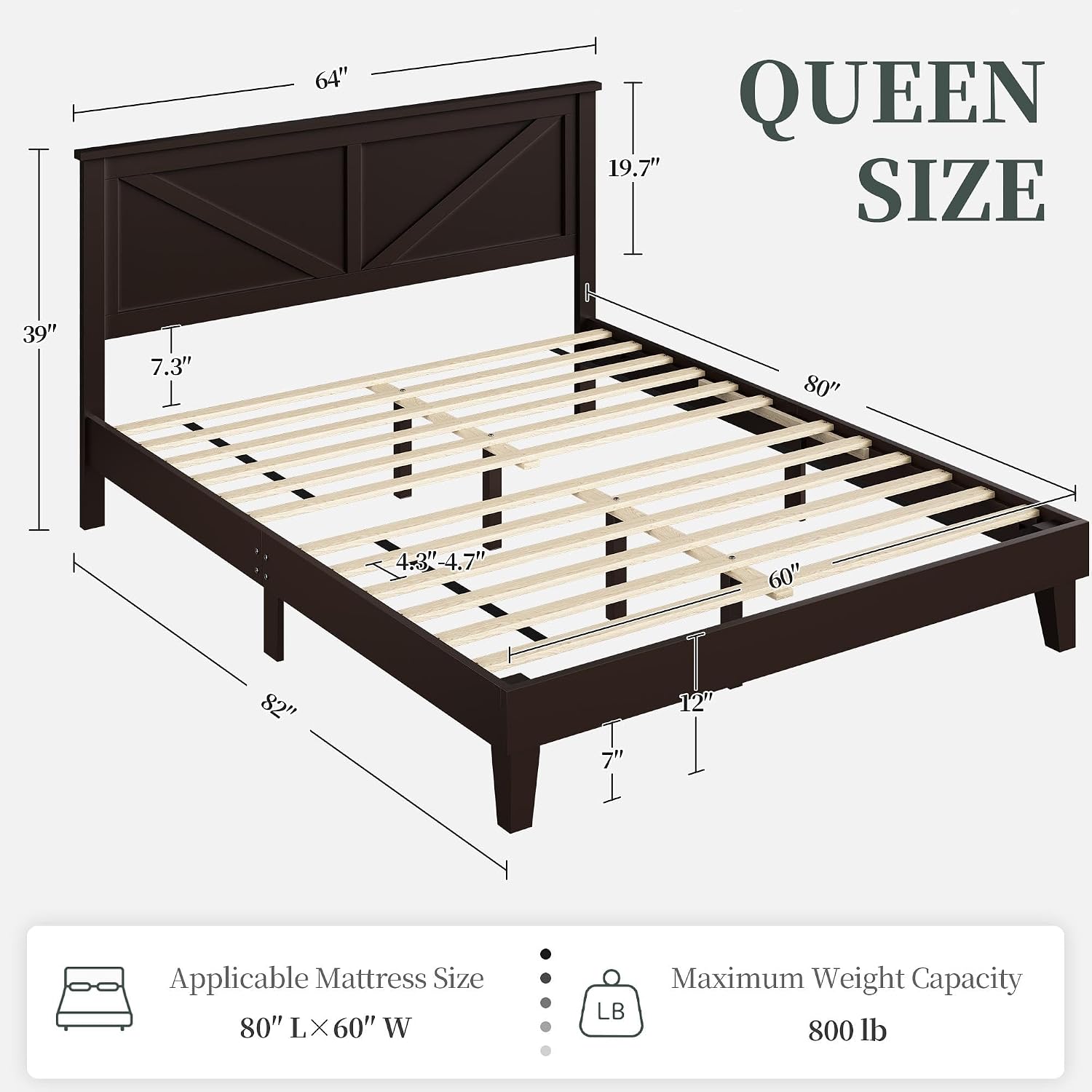 Yaheetech Queen Size Platform Wood Bed Frame, Farmhouse Headboard, Espresso