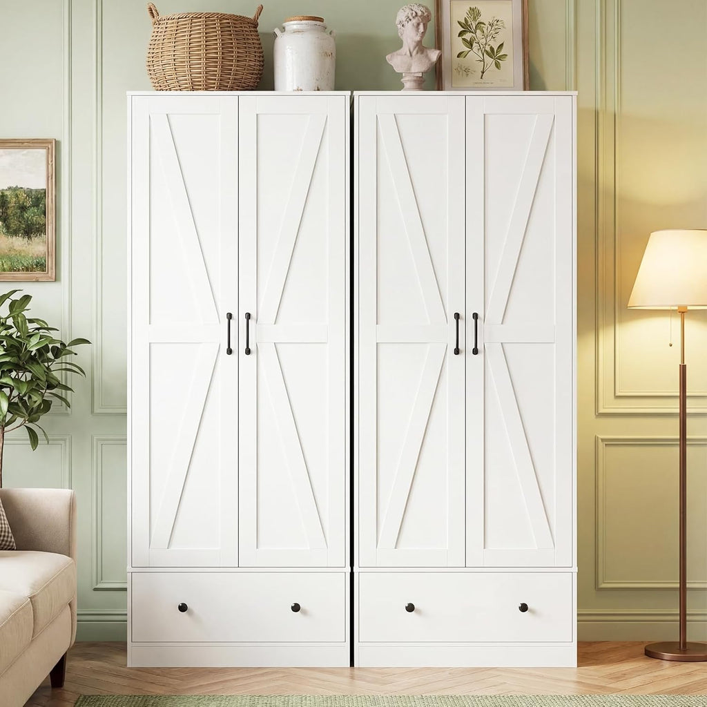 Giantex 72" Tall Kitchen Pantry Cabinet, Farmhouse Wooden Cupboard w/ 2 Doors, Drawer & Adjustable Shelves, Freestanding Versatile Storage Cabinet for Dining Room Living Room Bathroom (White)