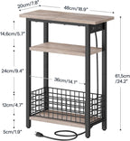 HOOBRO Narrow Side Table with Charging Station and LED Light, Small End Table with Storage, Skinny Nightstand with USB Port, Slim Bedside Table for Small Spaces, Living Room, Greige BG242UDBZ01