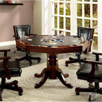 Furniture of America Deaton 48" x 48" Traditional 8-Sided Octagon-Shaped Wood Gaming Table with Inter-Changeable Top, Cupholder, Pedestal Legs, Assembly Required, in Cherry Finish