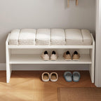Modern Shoe Bench with Storage, Shoe Rack with Cushion Upholstered Fabric Shoes Changing Stool with 2 Tier Storage Space for Entryway Living Room End of Bed Bedroom, Cream White
