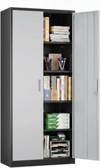 71-Inch Lockable Metal Storage Cabinet, Black and Gray | 15.75"D x 31.50"W x 70.87"H; 4 adjustable shelves; 120 lb per shelf; lock with 2 keys; assembly required.