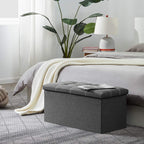 YOUDENOVA Ottoman with Storage, 30" Storage Ottoman Bench, Linen Gray | Hide blankets, pillows and clutter inside, while the padded linen seat adds comfort to your bedroom or living room.
