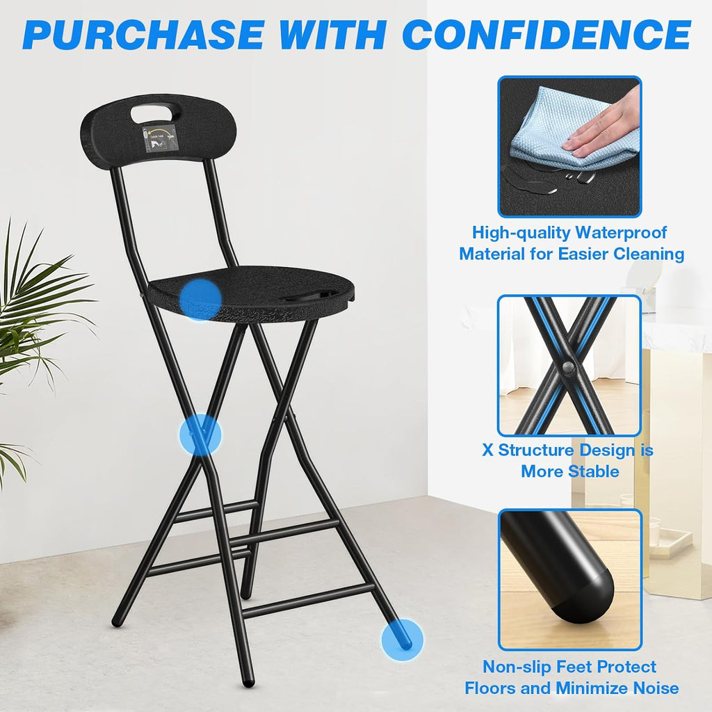 Rfiver Folding Stool with Back, Heavy Duty Foldable Stools for Adults with Handle, Portable Folding Stool Chair (24 inch Set of 1)