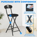 Rfiver Folding Stool with Back, Heavy Duty Foldable Stools for Adults with Handle, Portable Folding Stool Chair (24 inch Set of 1)