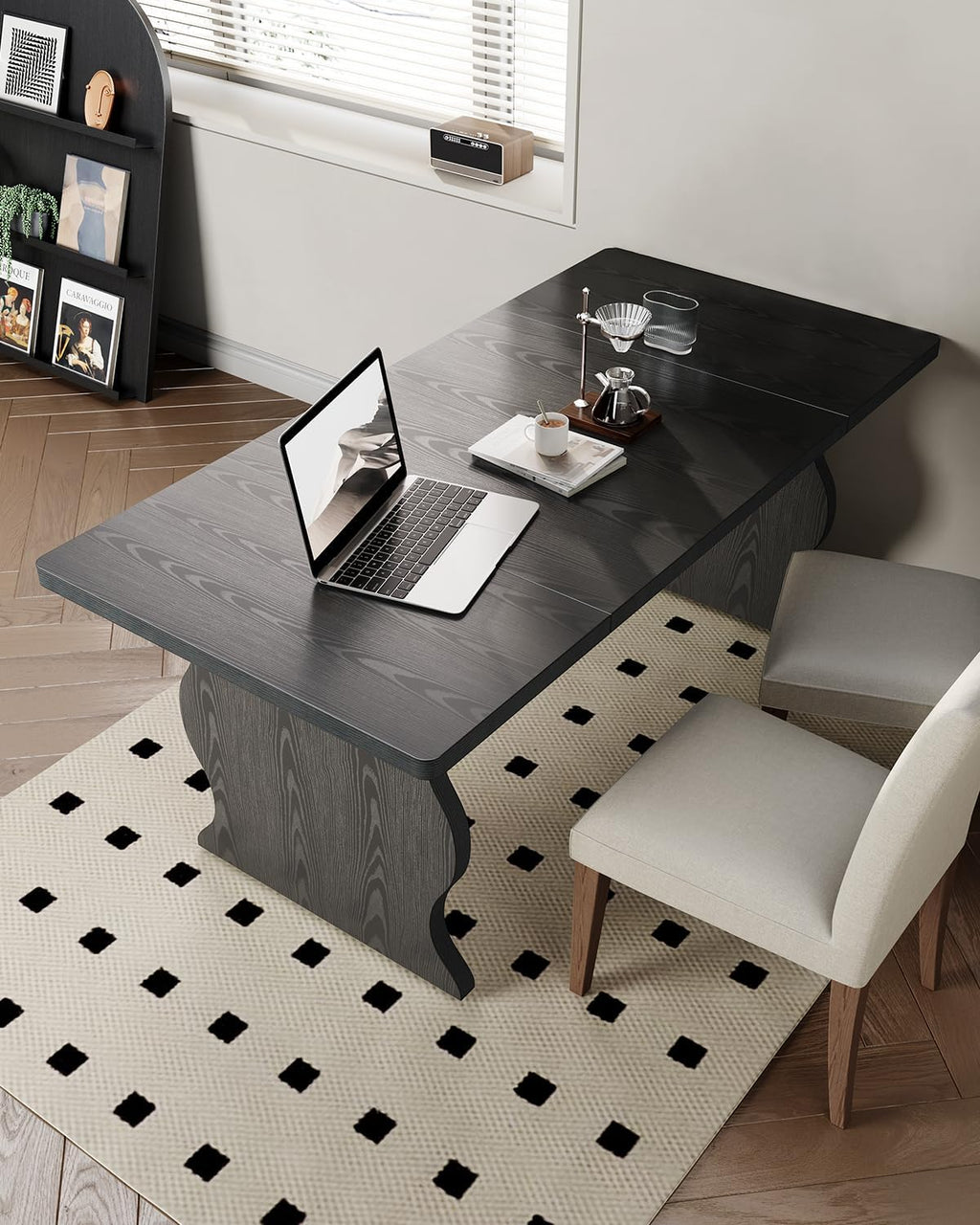 LITTLE TREE Modern Dining Table for 4-6 People, 63 Inch Rectangular Kitchen Table, Wooden Kitchen & Dining Room Tables Furniture, Black