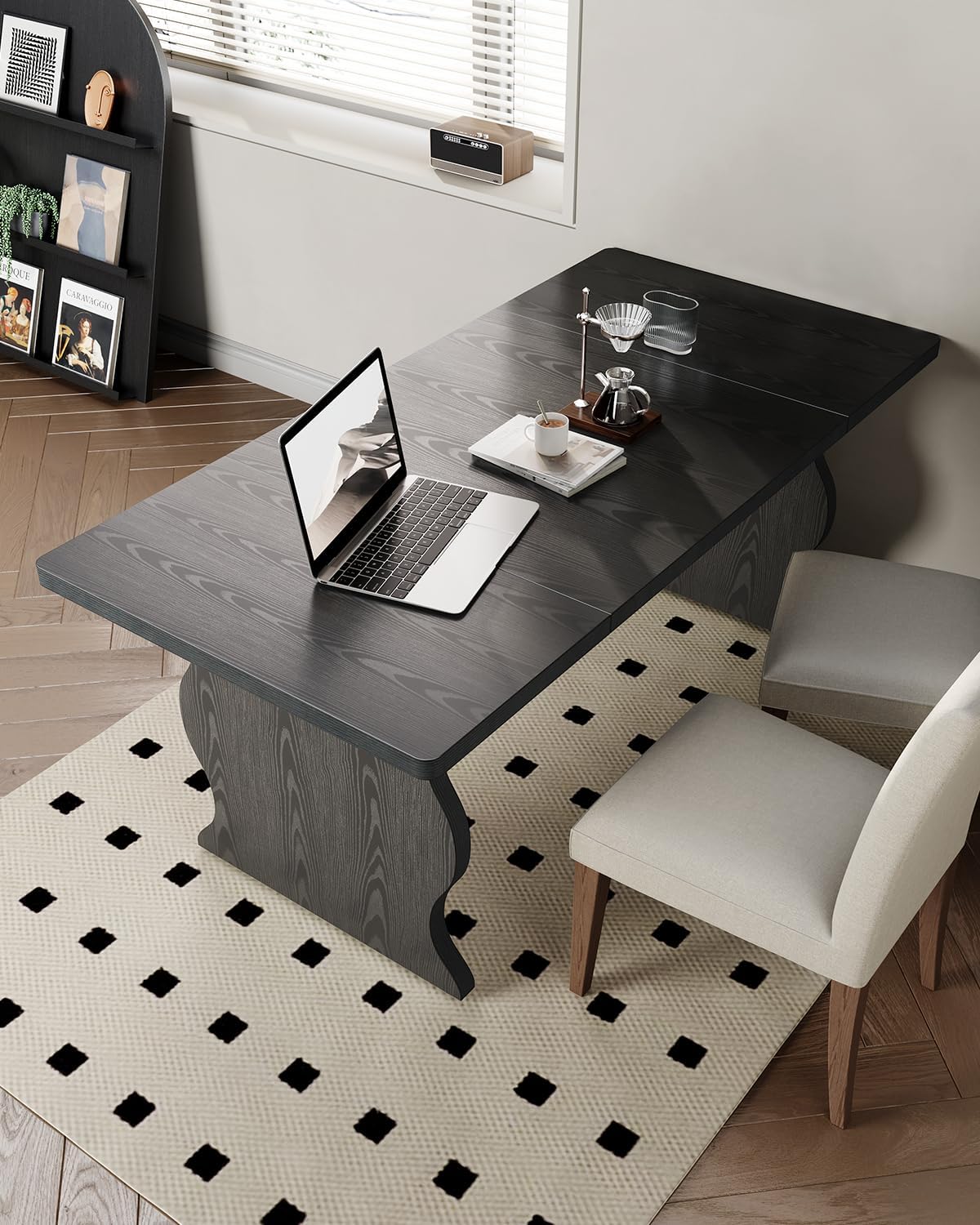LITTLE TREE Modern Dining Table for 4-6 People, 63 Inch Rectangular Kitchen Table, Wooden Kitchen & Dining Room Tables Furniture, Black
