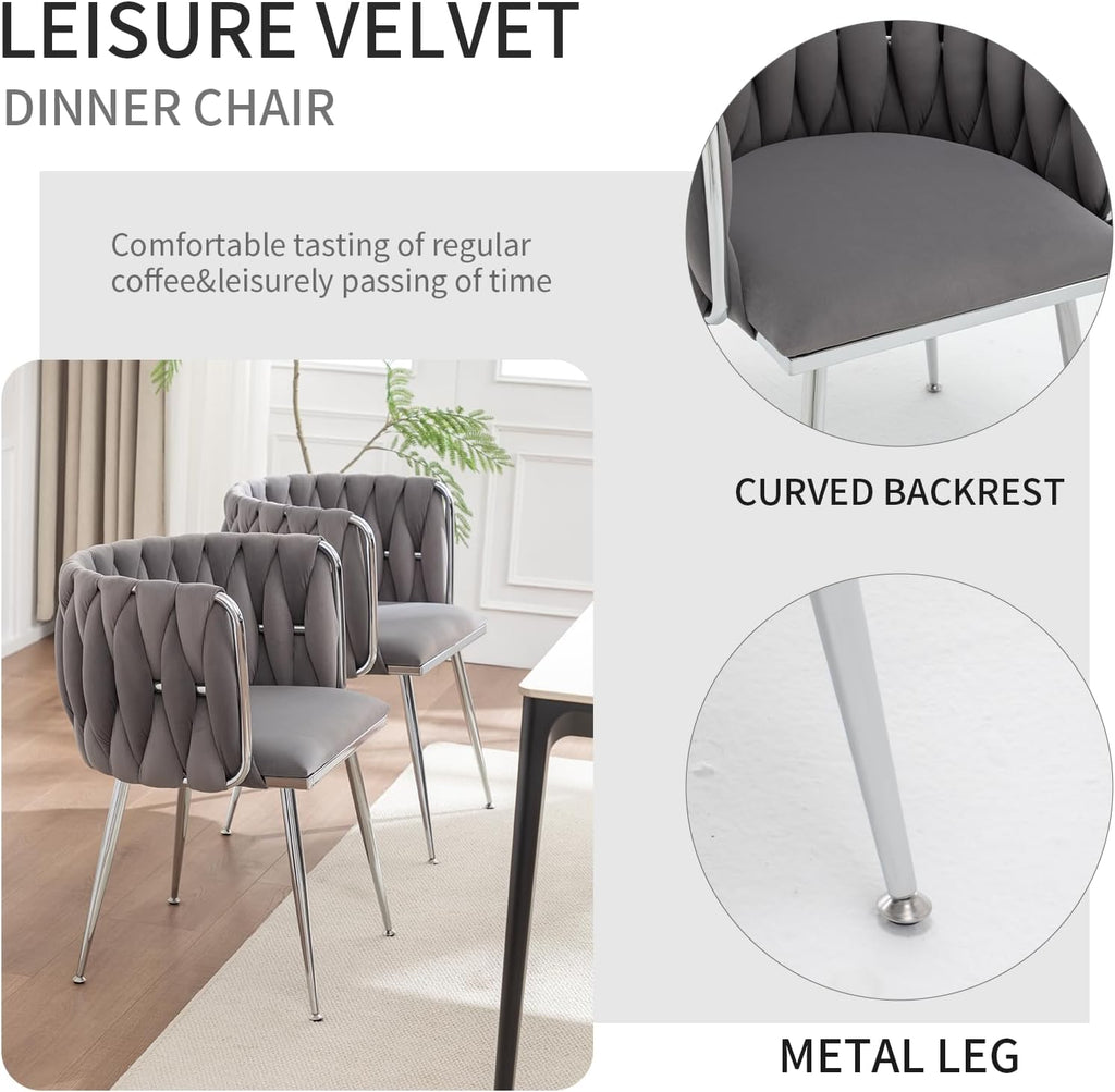Velvet Dining Chairs Set of 6, Upholstered Dining Room Chairs with Metal Legs, Sillas de Comedor Modernas 6, Modern Kitchen Chairs for Dining Room, Living Room, Kitchen, Bedroom, Grey