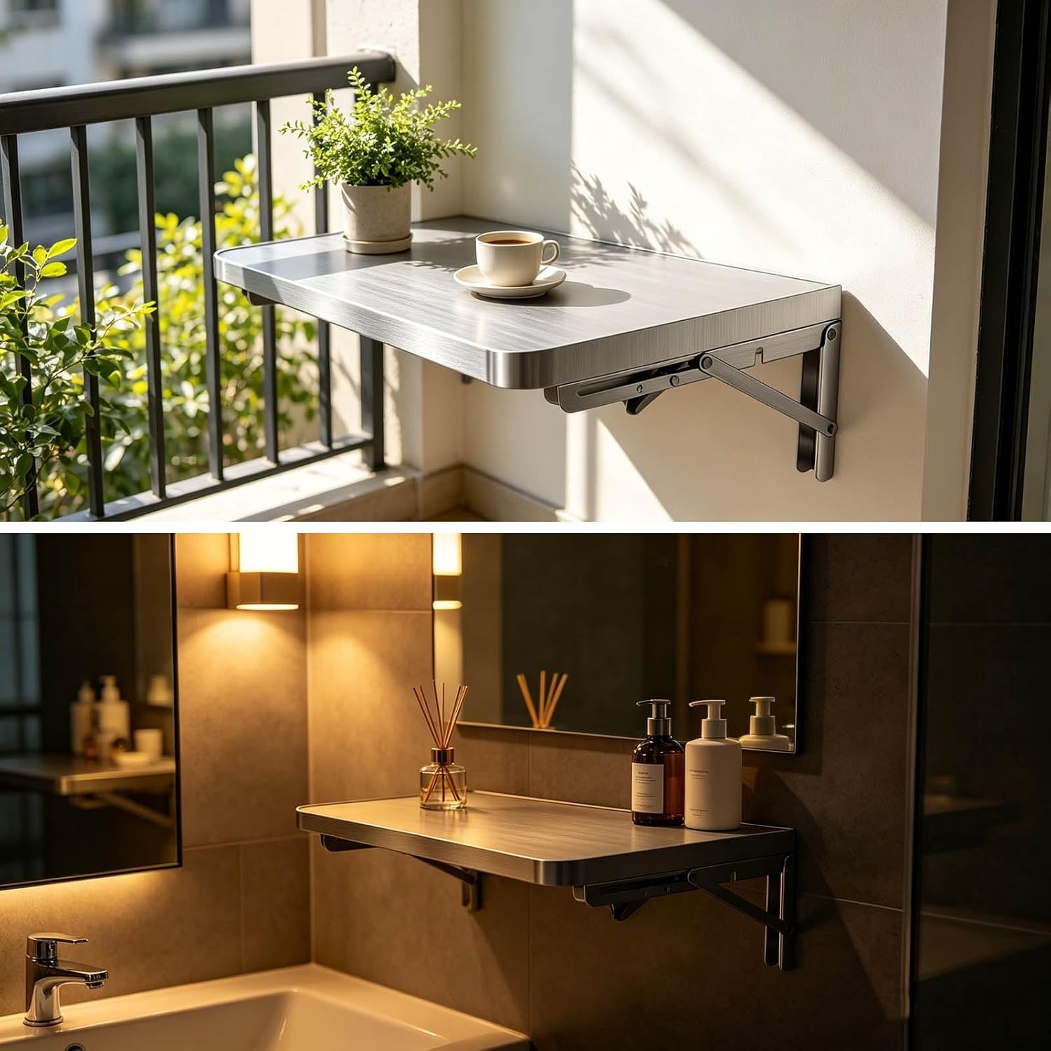 304 Stainless Steel Wall Mount Folding Table 16 20 24 28 32 36 40 43 47 51 59 71in Kitchen Storage Shelf Drop Down Heavy Duty Foldable Wall Mount Shelving for Kitchen Balcony(50x40cm/19.7x15.7in)