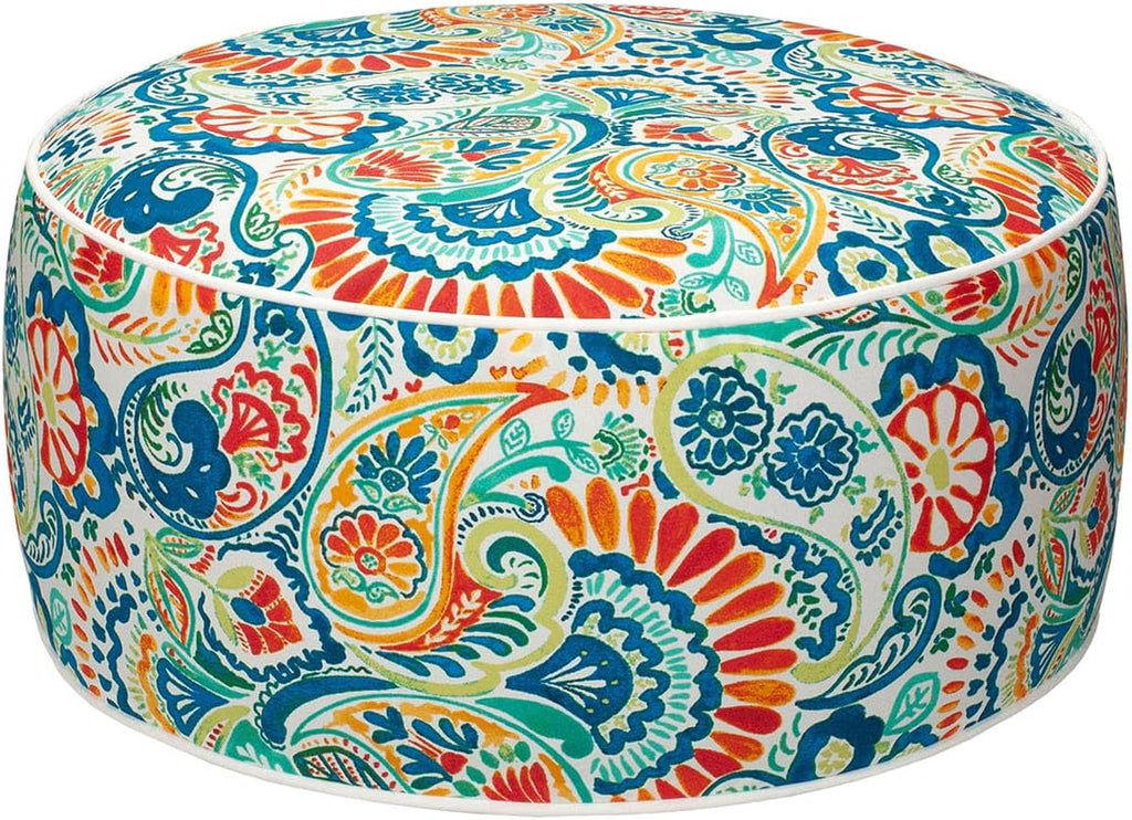 Magpie Fabrics Inflatable Stool Ottoman Pouf D20 xH9, Outdoor Round Footrest Footstool, Portable for Patio Garden Travel Camping - Paisley Multi