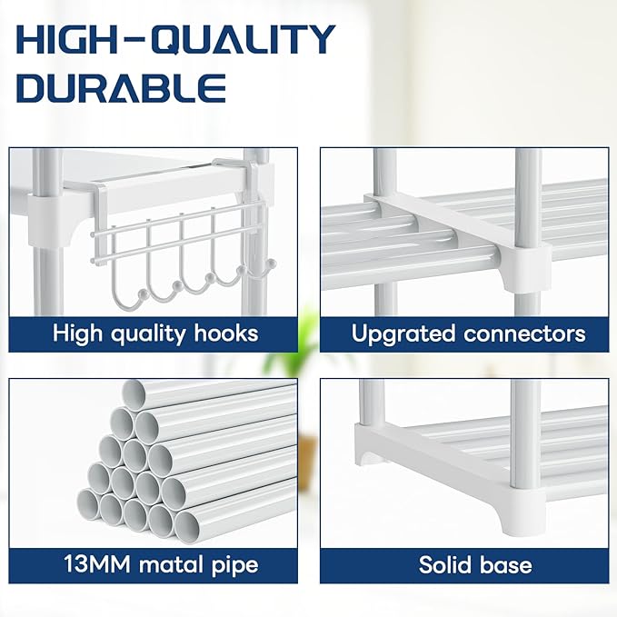 Mavivegue 10 Tiers Shoe Rack, Large Storage Space, 55-60 Pairs, White, Polypropylene