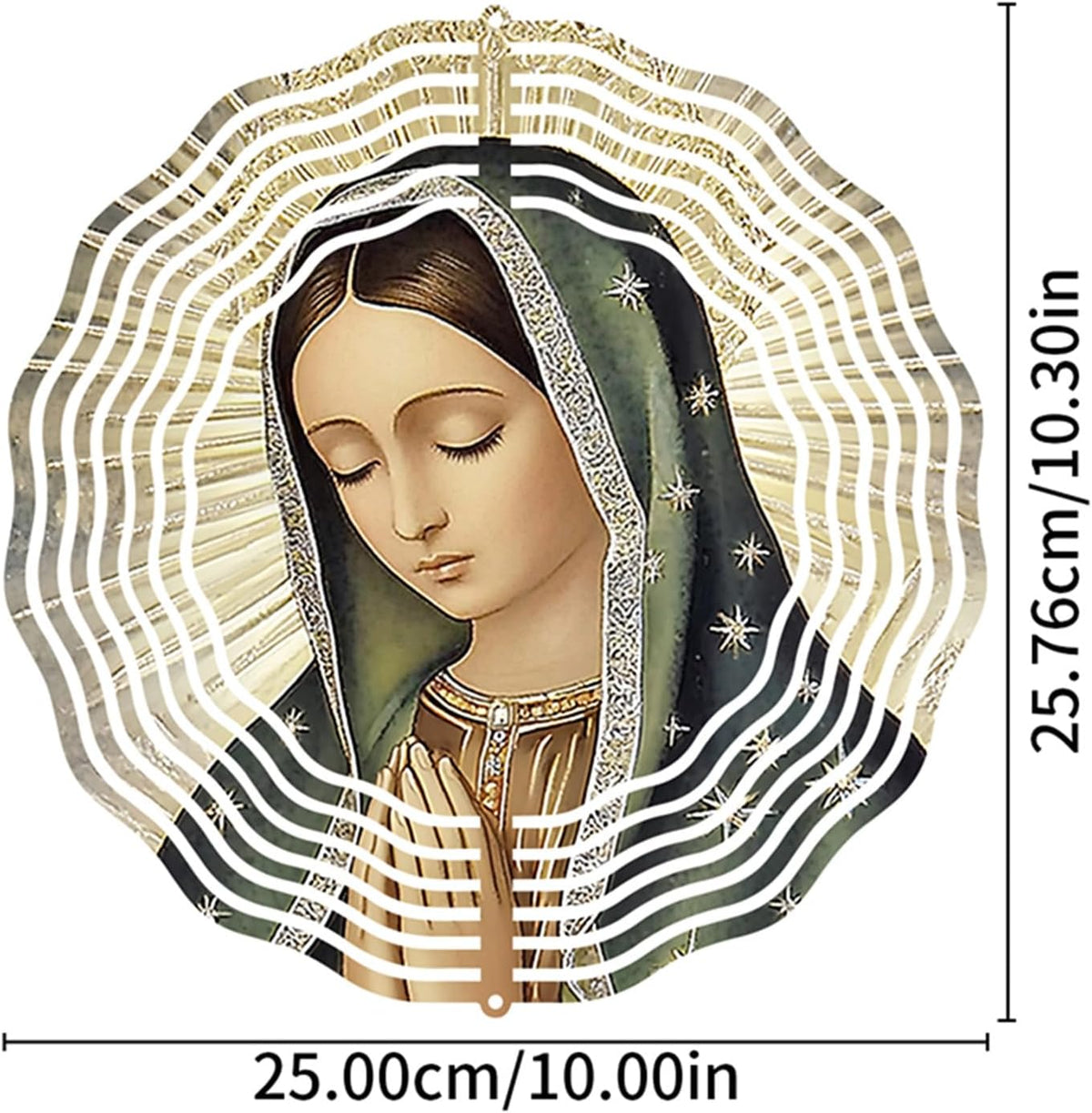 Virgin Mary Prayer Wind Spinner, Metal Wind Spinners Outdoor Indoor,Virgin Mary Hanging Garden Decor for Outside, Stainless Wind Spinners for Yard and Garden 10 inch 3D (25.76X25 CM)
