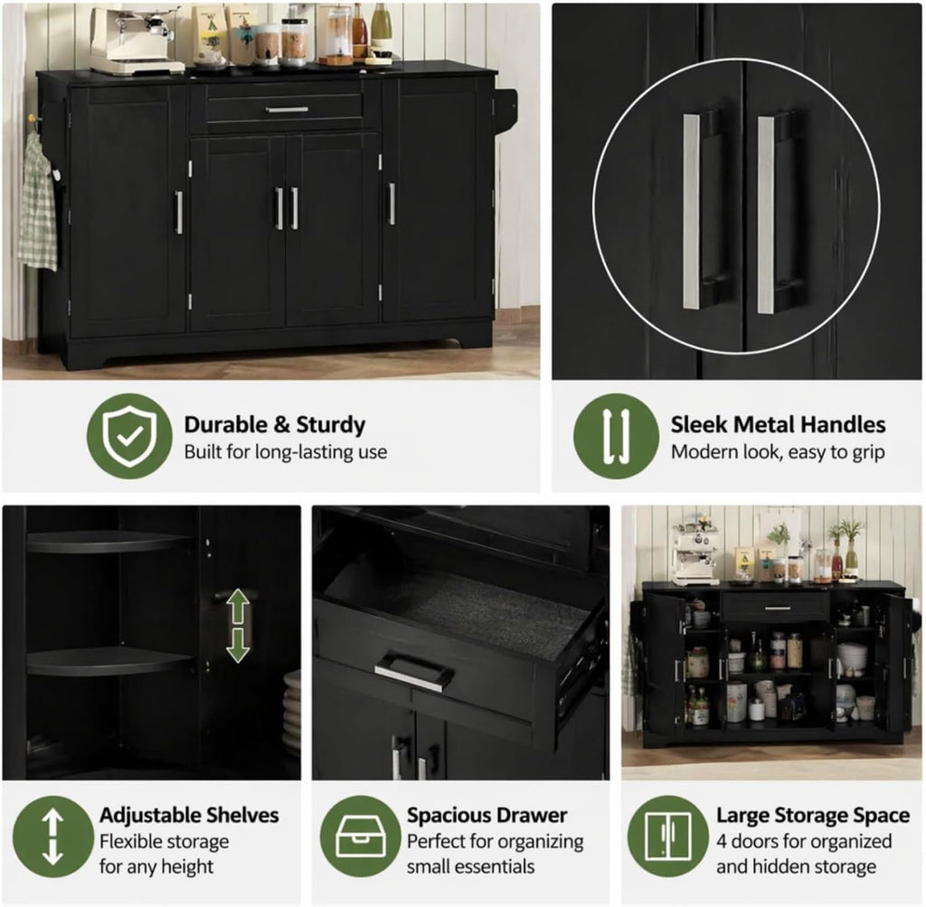 54.3 Inch Sideboard Buffet Cabinet with Storage 4 Doors 1 Drawer Melamine MDF Kitchen Storage Cabinet with Adjustable Shelves for Dining Room Living Room