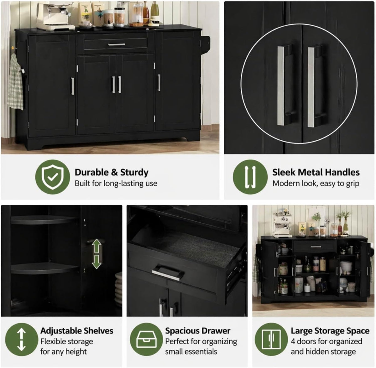 54.3 Inch Sideboard Buffet Cabinet with Storage 4 Doors 1 Drawer Melamine MDF Kitchen Storage Cabinet with Adjustable Shelves for Dining Room Living Room
