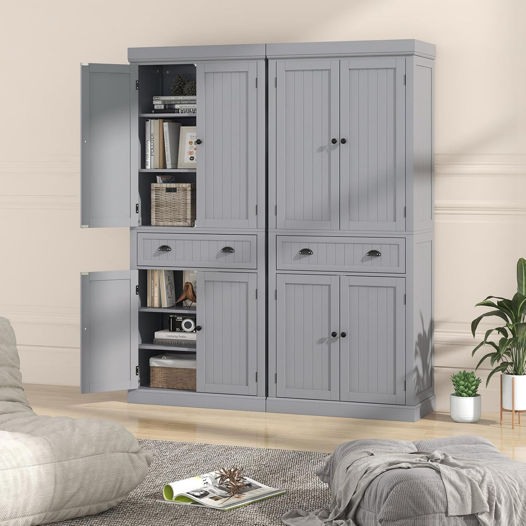 Tangkula 72" H Kitchen Pantry Cupboard Cabinet, Traditional Freestanding Large Tall Storage Cabinet with 2 Cabinets and Drawer, Adjustable Shelves, for Living Room Kitchen, 30 x 16 x 72 Inch