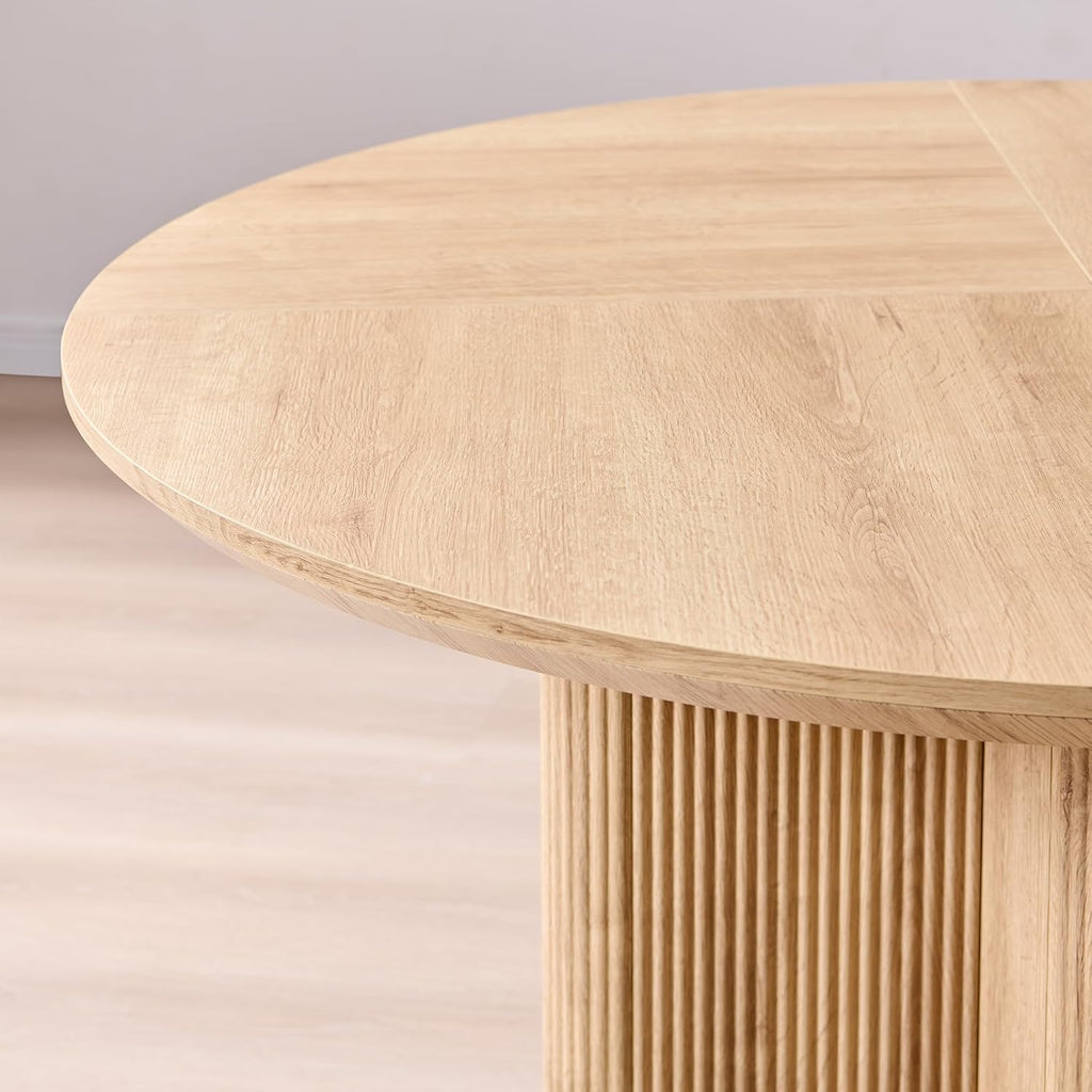 T4TREAM 47" Fluted Round Dining Table for Kitchen Living Room, Natural Oak | Mid Century Modern Kitchen Table,Seats 4-6,Thickened Edge and Sturdy Reeded Pedestal Base
