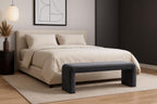 Meridian Furniture Minimalist Collection Modern | Contemporary Velvet Upholstered Bench, 53" W x 14.75" D x 18.25" H, Grey