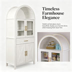 71" Tall Arched Kitchen Pantry Cabinet with Glass Doors - Farmhouse Storage Cabinet with Adjustable Shelves & Barn Door Design - Freestanding Cupboard for Kitchen, Dining & Living Room (White)