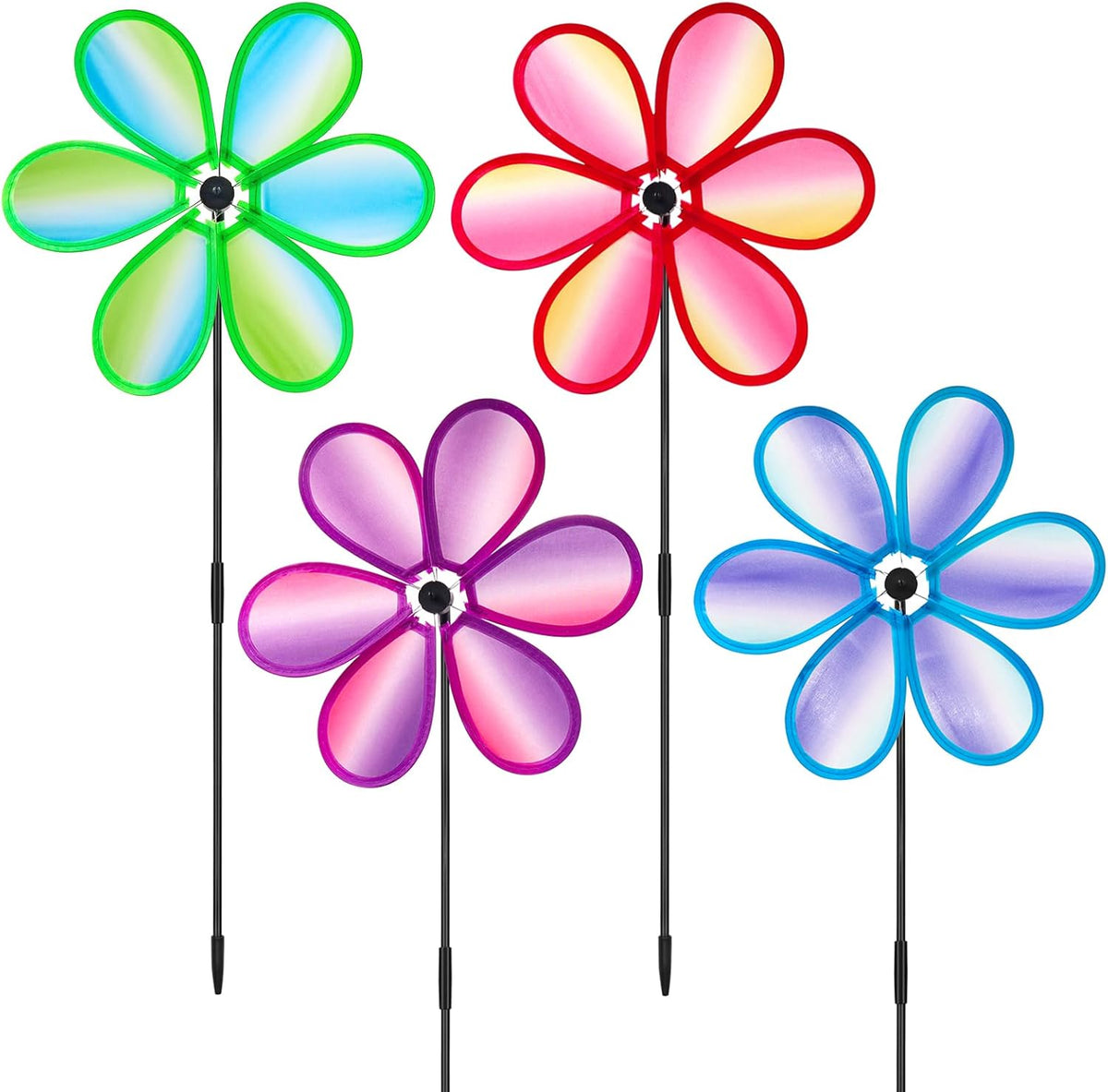4PCS Wind Spinners for Yard and Garden 11 Inches Colorful Lawn Pinwheels Flower Wind Spinners Decorative Whirligigs Windmill Kids Toys for Garden Outdoor Decor Gifts