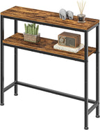 Simple Trending Console Table, 2-Tier Narrow Sofa Table, Rustic Brown | Entryway Table with Storage Shelf, Metal Frame, Adjustable Feet Pads, for Entryway, Living Room, 8 x 31.75 x 31.25Inches