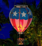 Regal Art & Gift Hot Air Balloon Solar Lantern – Hanging Solar-Powered LED Lights, Waterproof Portable Decorative Outdoor Lamp Made of Metal & Glass for Garden, Patios & Pathway – Americana (Large)