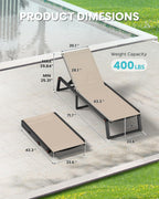 Aluminum Chaise Lounge Chair Outdoor, Foldable& No Assembly Patio Pool Lounge Chairs 5-Position Recliner for Outside, Fully Grounded Legs Sun Lounger for Poolside, Khaki, 2 Pack