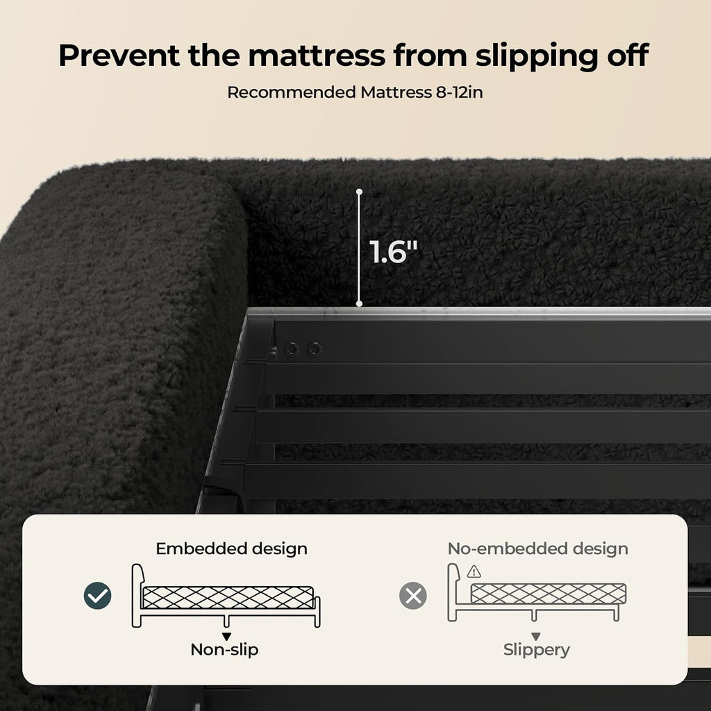 ADORNEVE Upholstered Queen Cloud Bed Frame with 5.9" Headboard, Black