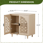 Boho Sideboard Buffet Cabinet, Decorative Storage Cabinet with Doors and Shelves, Wood Entryway Cabinet with Hollow Carving Design for Living Room, Kitchen,Hallway, Natural Wood