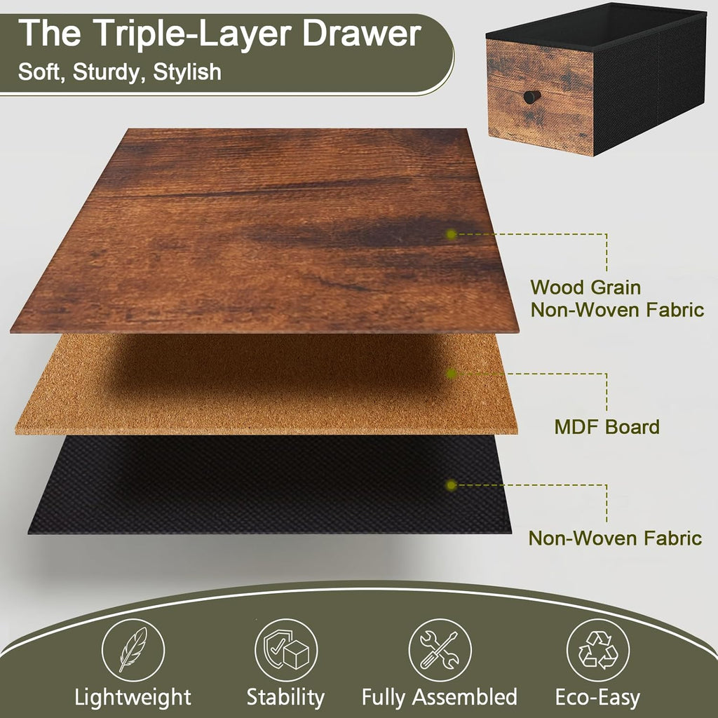 LOAKEKEL Narrow End Tables Living Room Set of 2 with Charging Station, Skinny Side Table with Fabric Drawers, Slim Nightstand for Bedroom, Small Spaces, Couch, Brown, HETNDP03BR