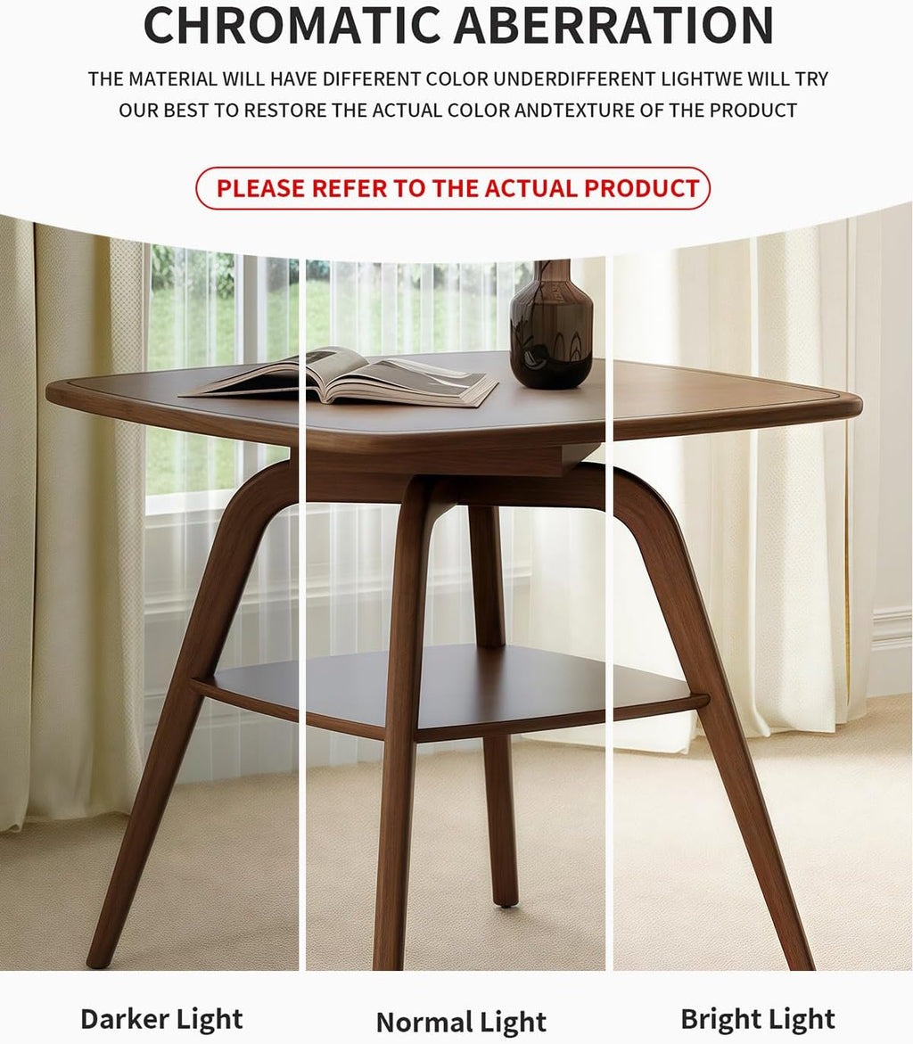 LKTART Small Dinner Table for 2, 29.5" Long Square Solid Wood Dining Table with Solid Wood Frame & Veneer Top, Compact Design with Shelf for Dinner Kitchen, Walnut