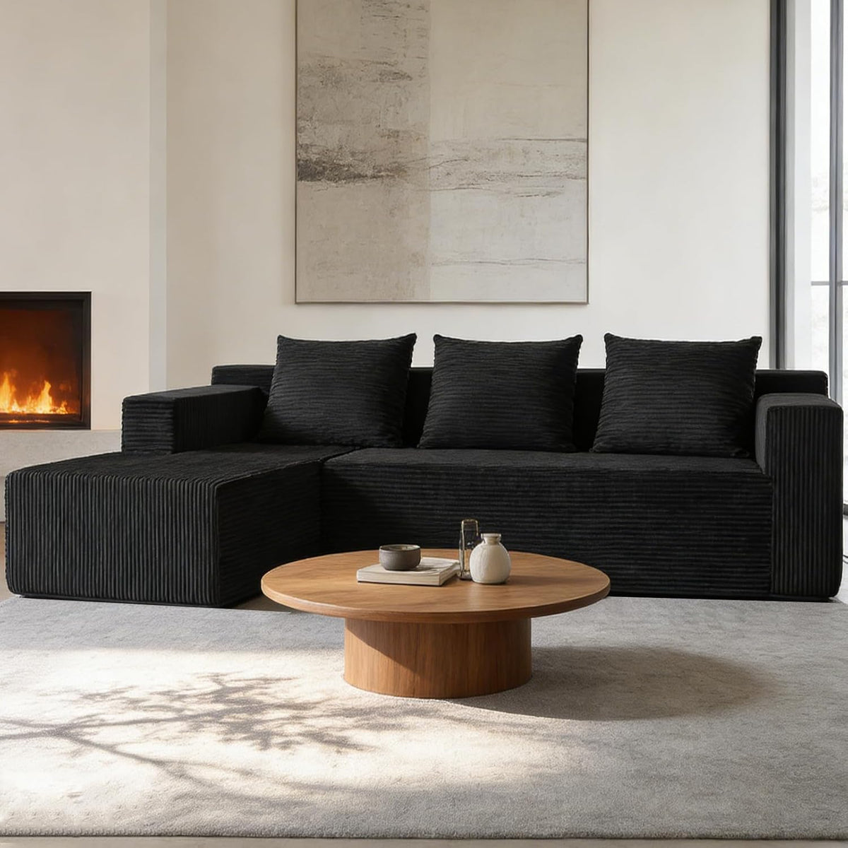 ANONER 103” Modular Sectional Sofa - L Shaped Upholstered Cloud Couch, Free Combination Deep Seat Corner Sofa, Sectional Couches for Living Room, Modern Minimalist Couch, Black