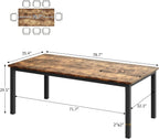 79 Inch Industrial Dining Table, Large Rectangle Kitchen Table with Metal Legs, Round Corners, Wooden Conference Tables Writing Desk for Dining Room, Living Room, Retro Brown