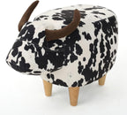 Modern Ottoman, Cow-Shaped Velvet Accent Footstool with Birch Legs for Living Room, Bedroom, Porch, Garden, Balcony Decor, Artsy Animal Print Foot Stool, Cute Foot Rest for Couch Sofa(Black + White