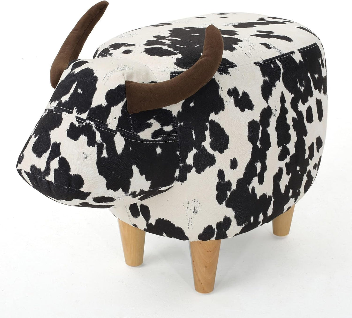 Modern Ottoman, Cow-Shaped Velvet Accent Footstool with Birch Legs for Living Room, Bedroom, Porch, Garden, Balcony Decor, Artsy Animal Print Foot Stool, Cute Foot Rest for Couch Sofa(Black + White