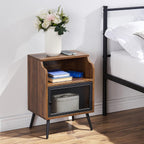 VECELO Modern Nightstand Set of 1, End Table with Storage Cabinet, Industrial Night Stand with Open Drawer Shelf for Living Room, Bedroom, Brown