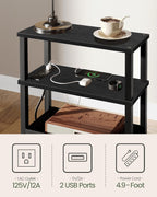 CHOEZON Set of 2 End Tables with Charging Station, Narrow Side Table for Small Spaces, Slim Nightstand with Basket, Skinny Bedside Table, for Living Room, Bedroom, Black TBZ07UP2BBN1
