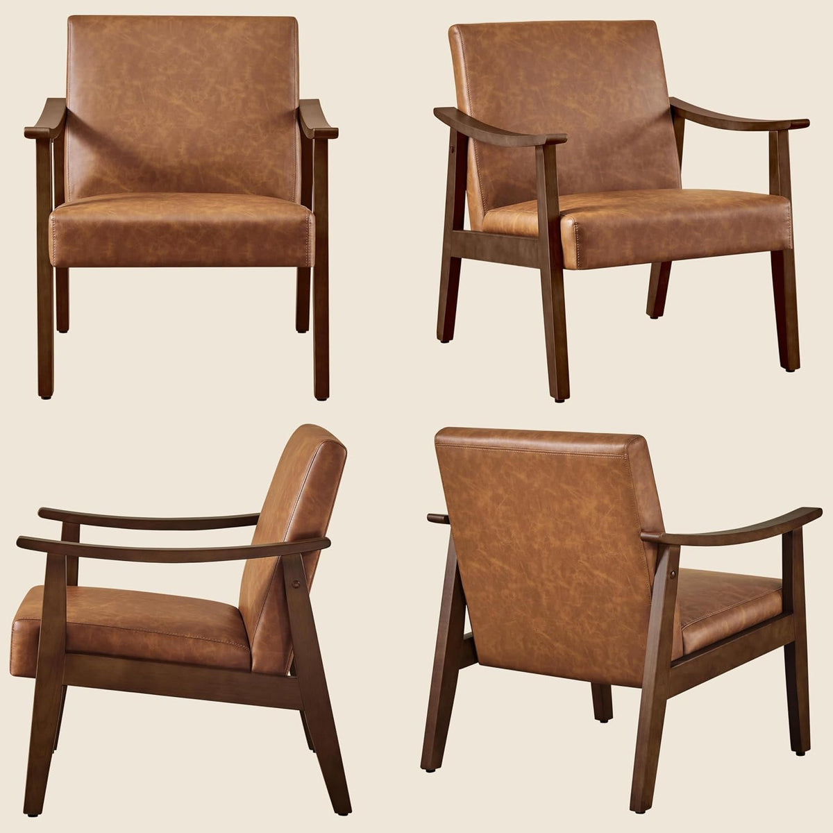 Yaheetech Accent Chair, Mid-Century Armchair with High Back Brown | Faux Leather Chair with Solid Wood Legs, Cozy Reading Leisure Chair for Living Room, Bedroom, Waiting Room